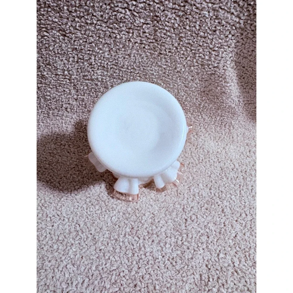 Vintage Milk Glass Rose Crest Top Hat Vase Pink Ruffled Rim Double Crimped White